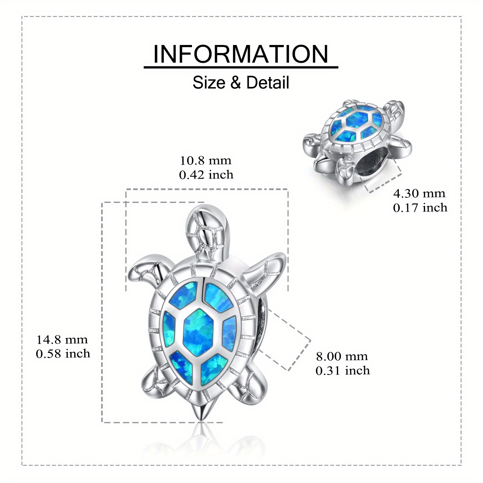Sea Turtle Charm 925 Sterling Silver Synthetic Opal Animal Charms for Bracelets